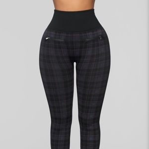 Purple plaid leggings from Fashion Nova